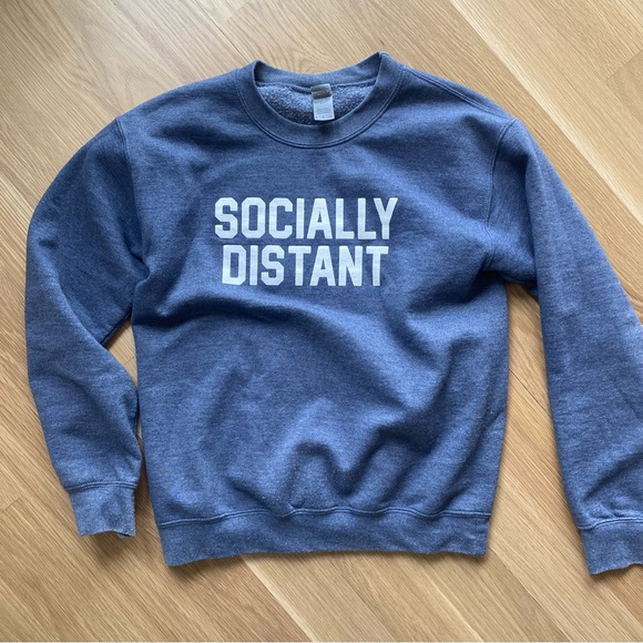 Blue Graphic Sweatshirt Socially Distant - Picture 1 of 7